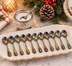 Vintage EPNS Silverplate Salt Cellar Spoons 3 Inch Condiment Set of 12 Patina